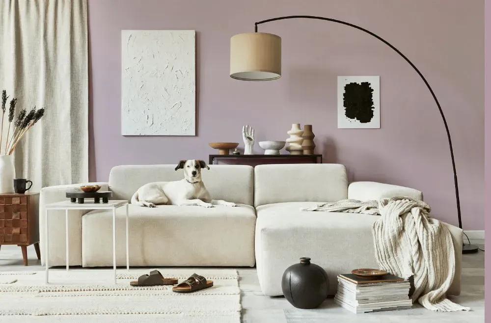 Sherwin Williams Mauve Finery cozy living room