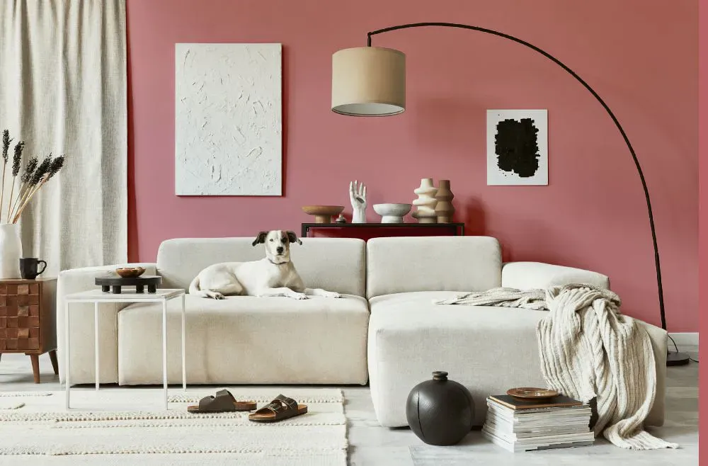 Sherwin Williams Memorable Rose cozy living room