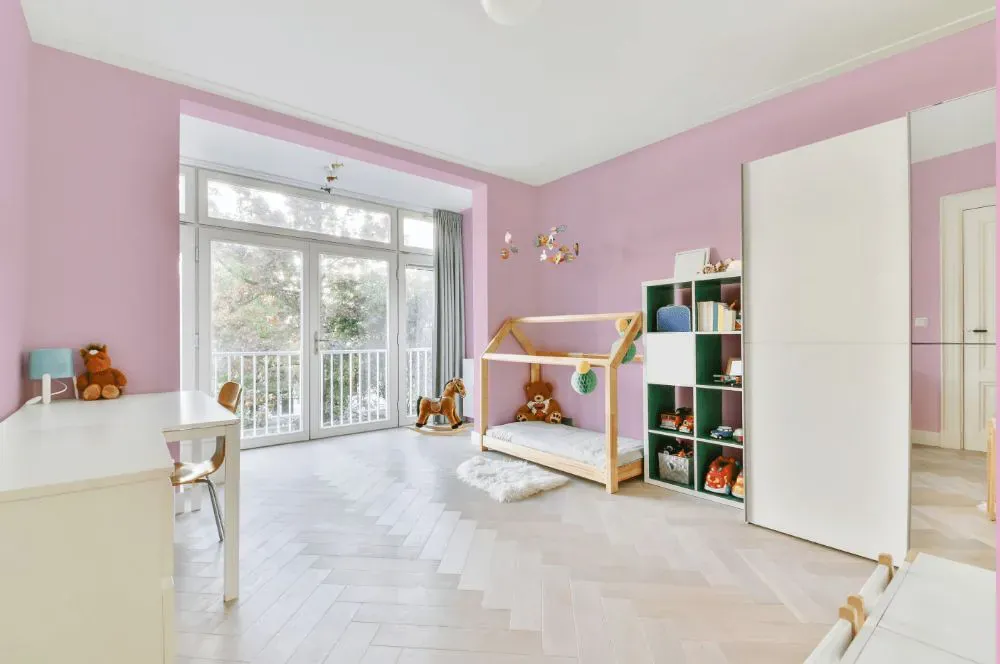 Sherwin Williams Merry Pink kidsroom interior, children's room