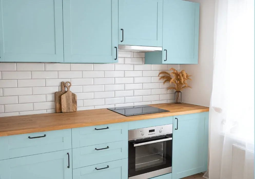 Sherwin Williams Minor Blue kitchen cabinets