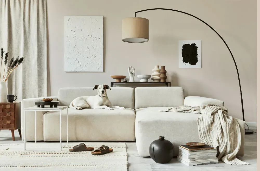Sherwin Williams Modest White cozy living room