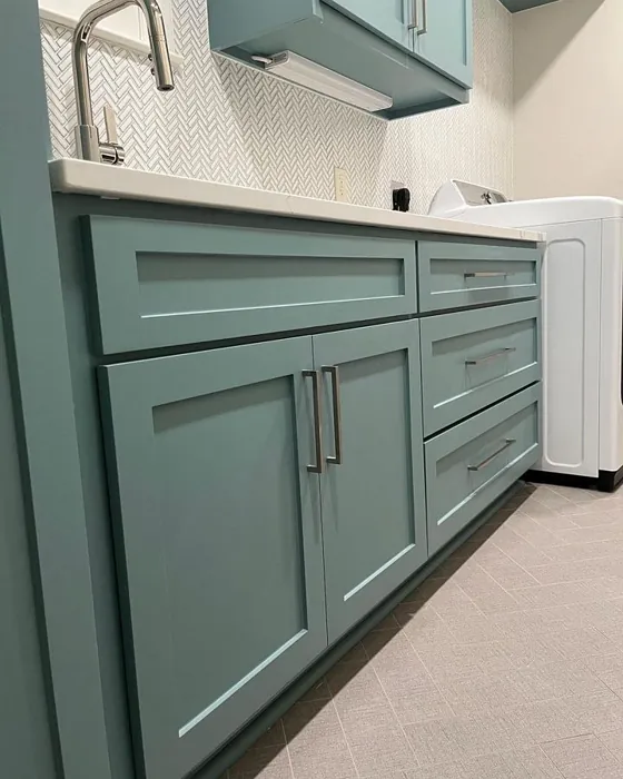 Sherwin Williams Moody Blue Painted Cabinets