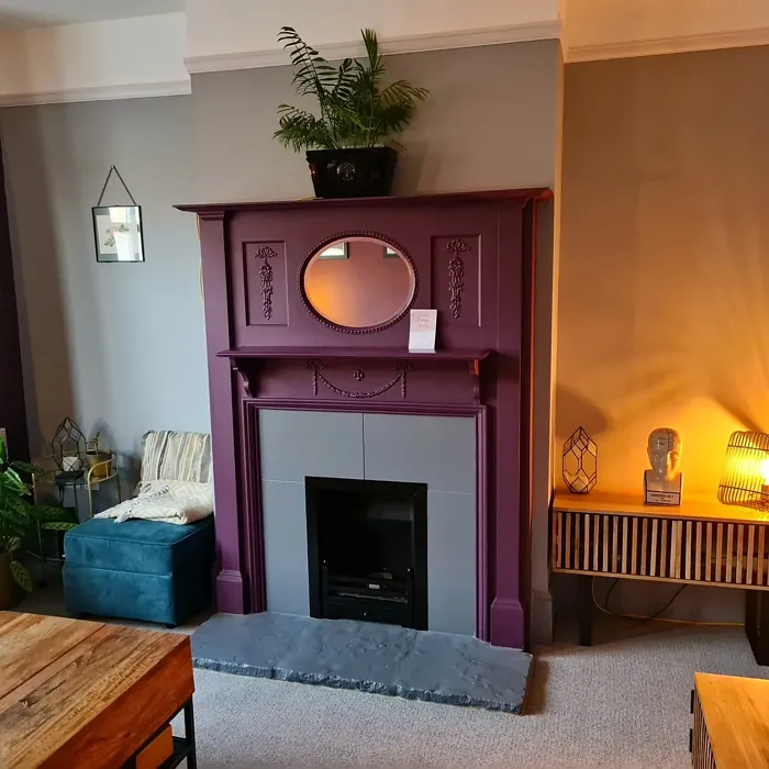 Dulux Mulberry Burst living room fireplace 