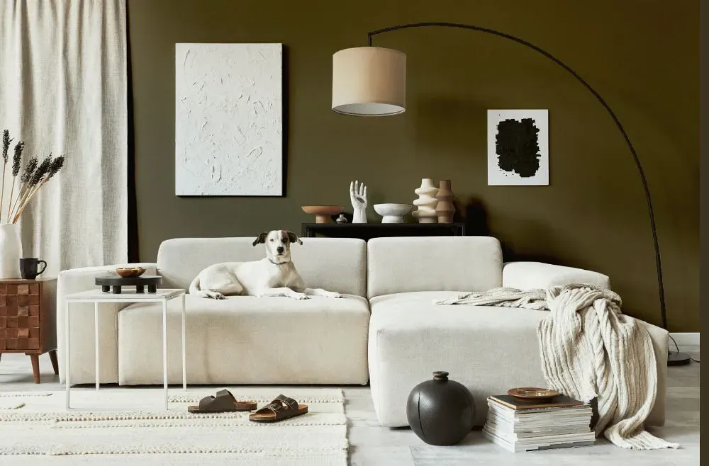 Sherwin Williams Nettle cozy living room