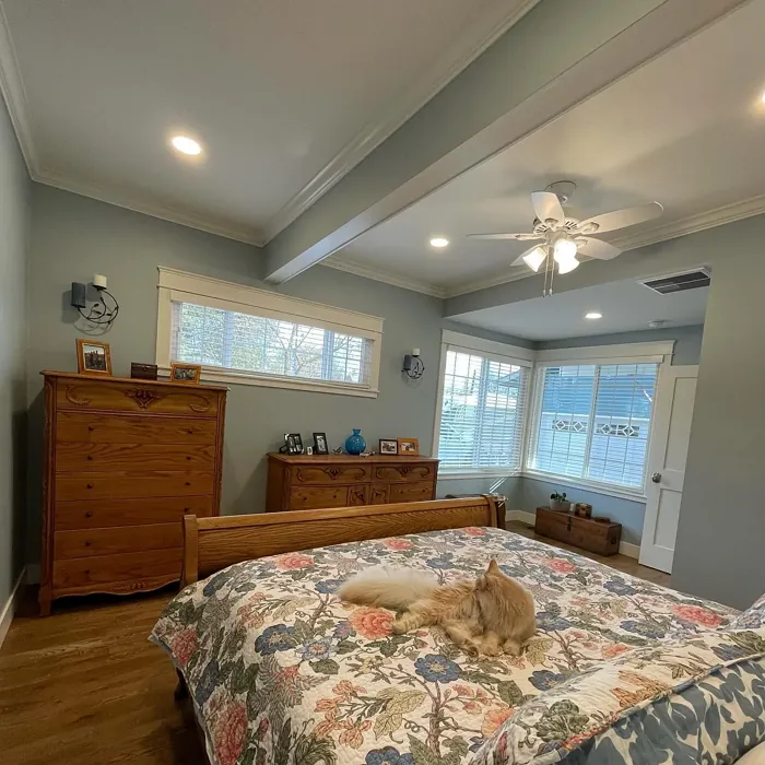 Sherwin Williams Niebla Azul cozy bedroom color review