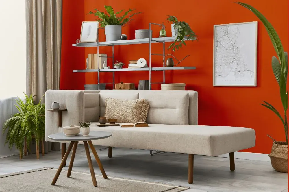 Sherwin Williams Obstinate Orange living room