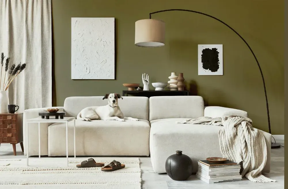 Sherwin Williams Olive Grove cozy living room