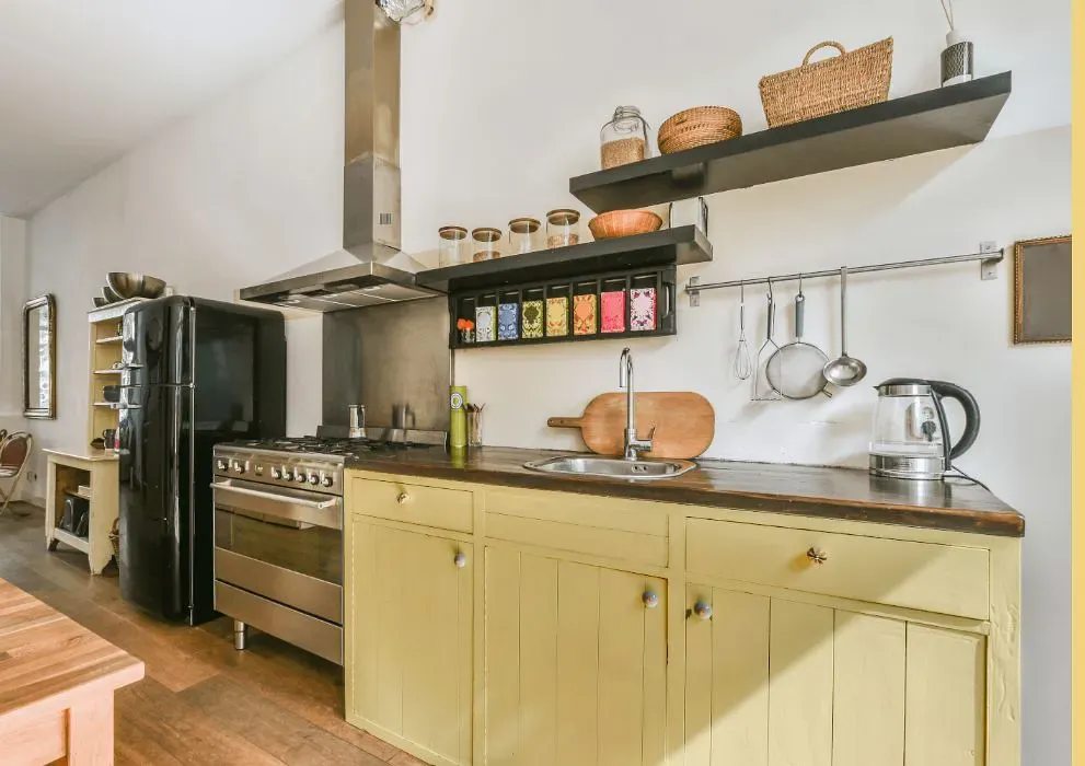 Sherwin Williams Optimistic Yellow kitchen cabinets