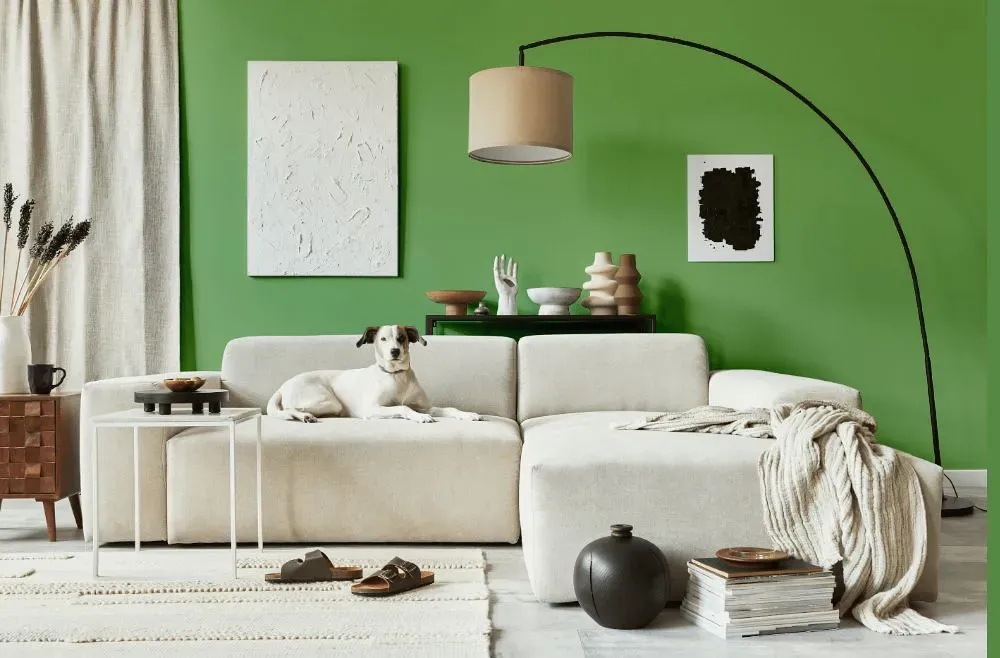 Sherwin Williams Organic Green cozy living room