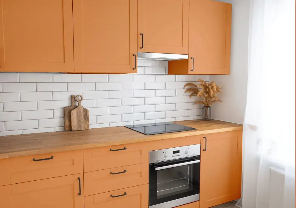 Sherwin Williams Outgoing Orange kitchen cabinets