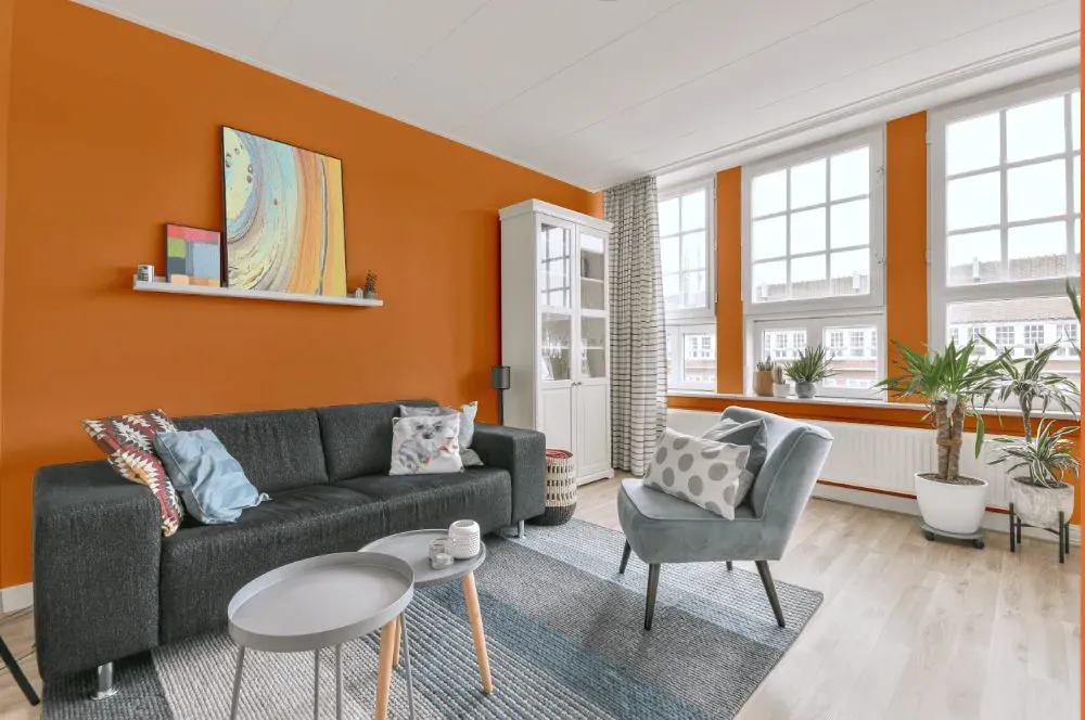 Sherwin Williams Outgoing Orange living room walls