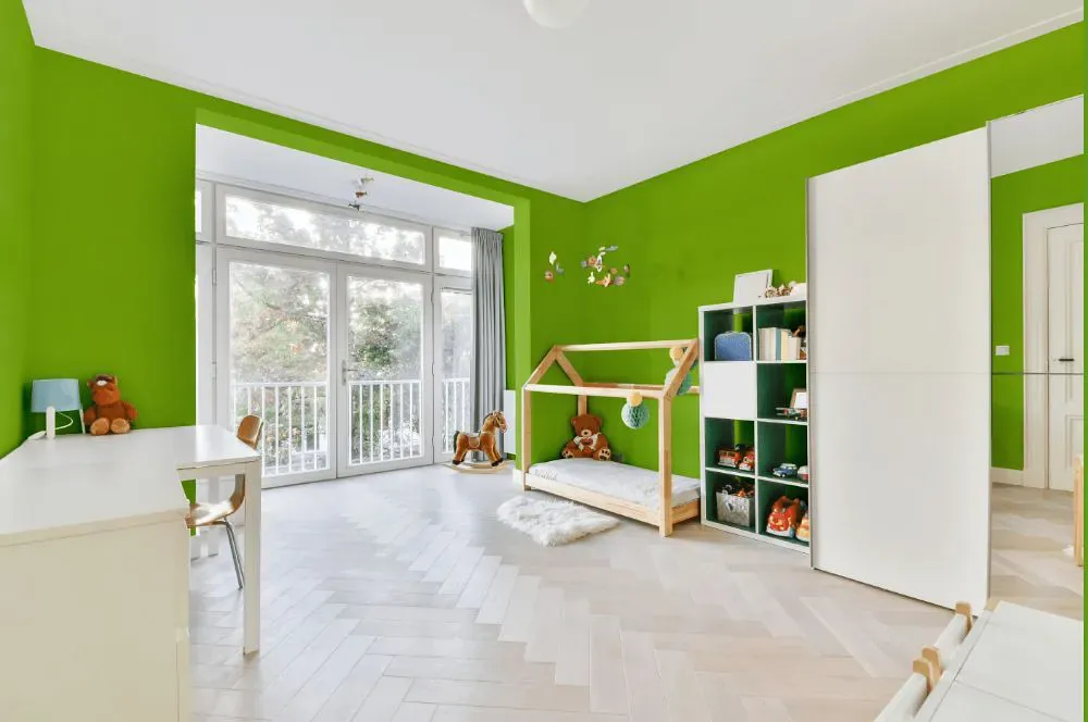 Sherwin Williams Outrageous Green kidsroom interior, children's room