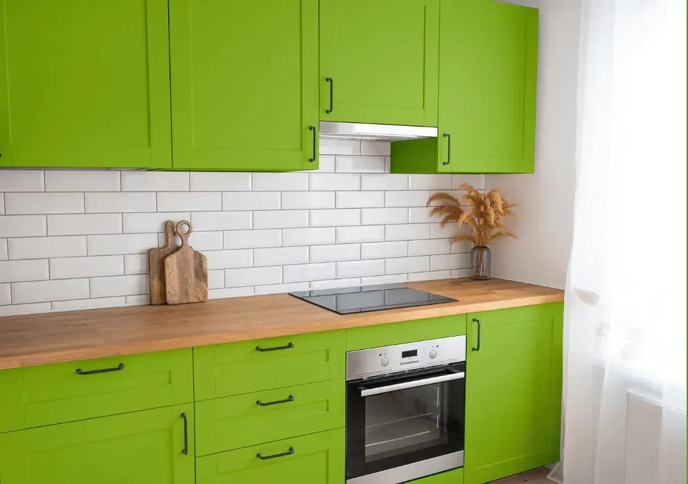 Sherwin Williams Outrageous Green kitchen cabinets