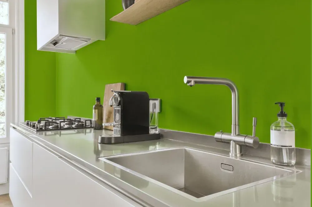 Sherwin Williams Outrageous Green kitchen painted backsplash