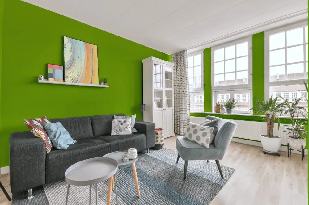 Sherwin Williams Outrageous Green living room walls