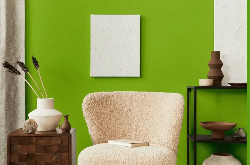 Sherwin Williams Outrageous Green living room interior