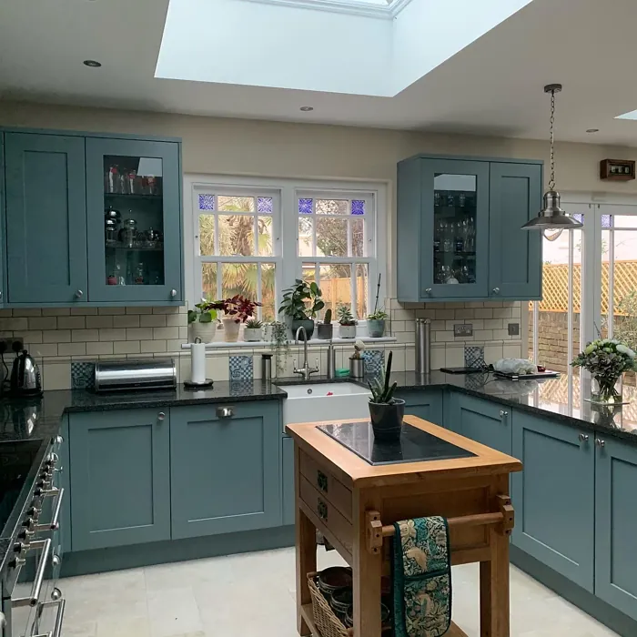 Oval Room Blue dusted blue kitchen cabinets 