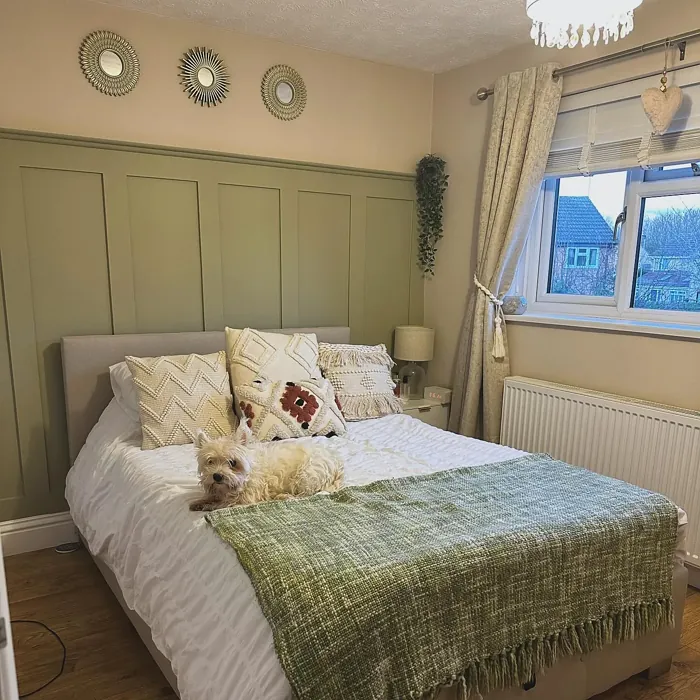 Dulux Overtly Olive bedroom panelling 