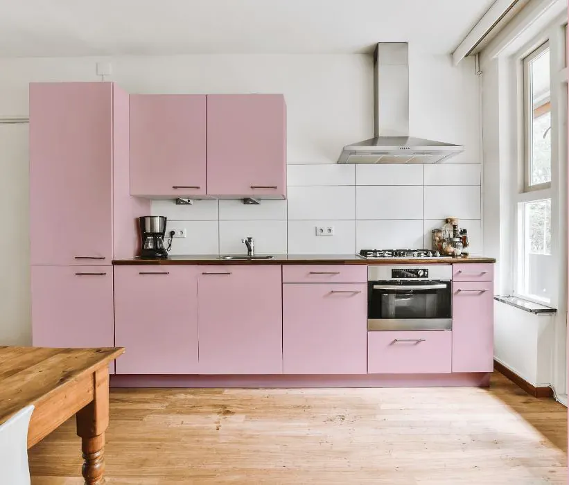 Sherwin Williams Panache Pink kitchen cabinets