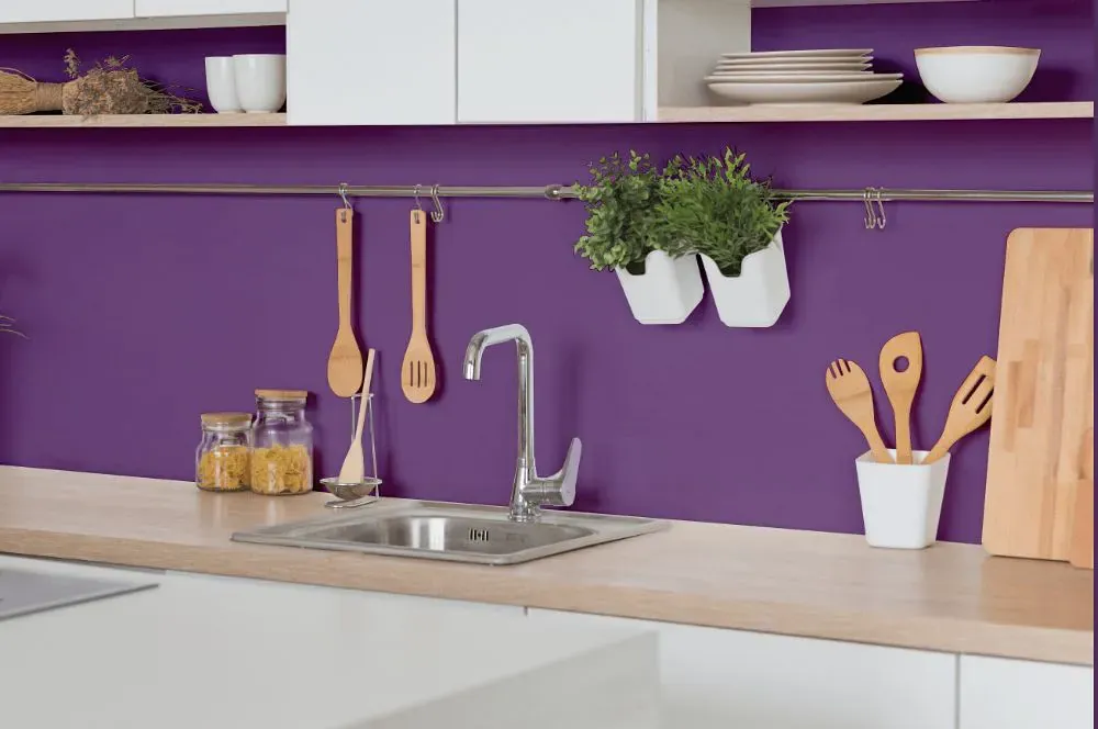 Sherwin Williams Passionate Purple kitchen backsplash