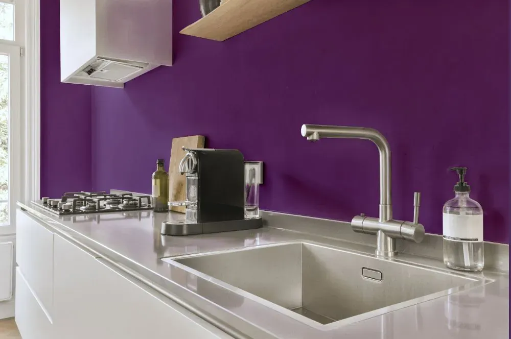Sherwin Williams Passionate Purple kitchen painted backsplash