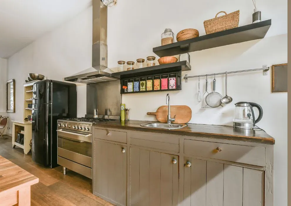 Sherwin Williams Perfect Khaki kitchen cabinets