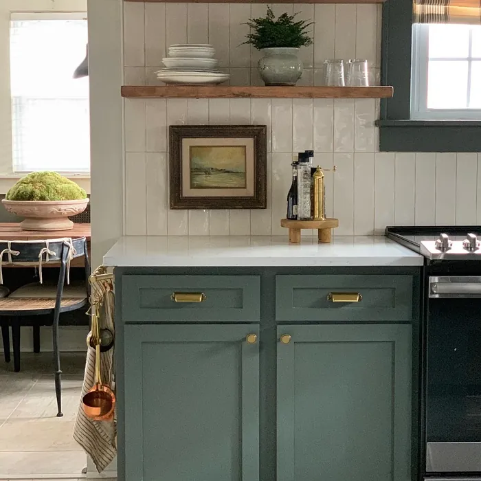 Sherwin Williams Pewter Green kitchen cabinets color review