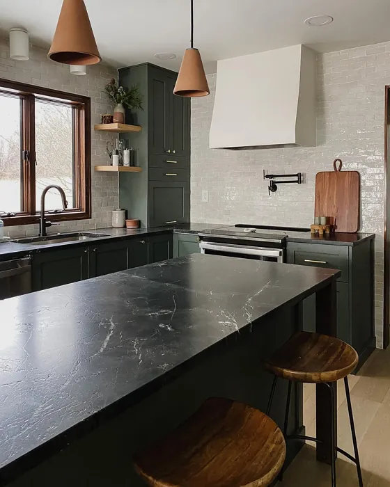 Pewter Green kitchen cabinets color review