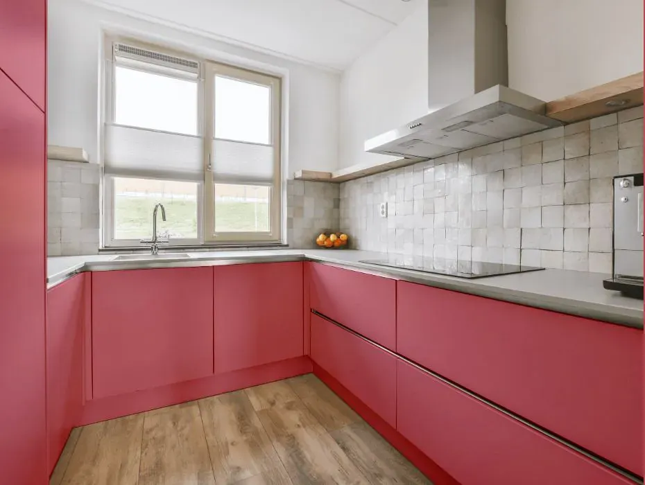 Sherwin Williams Pink Flamingo small kitchen cabinets