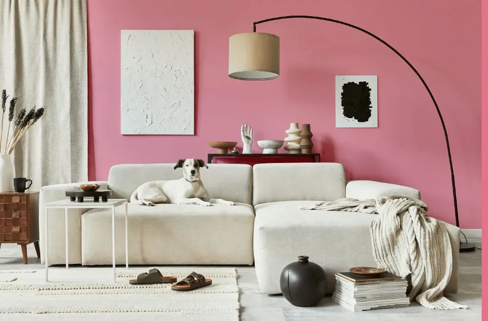 Sherwin Williams Pink Moment cozy living room