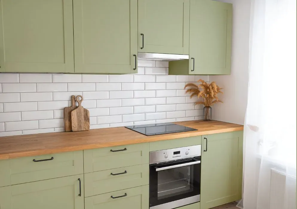 Sherwin Williams Plymouth Green kitchen cabinets