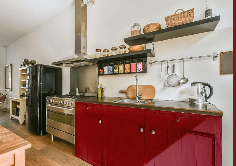 Sherwin Williams Poinsettia kitchen cabinets