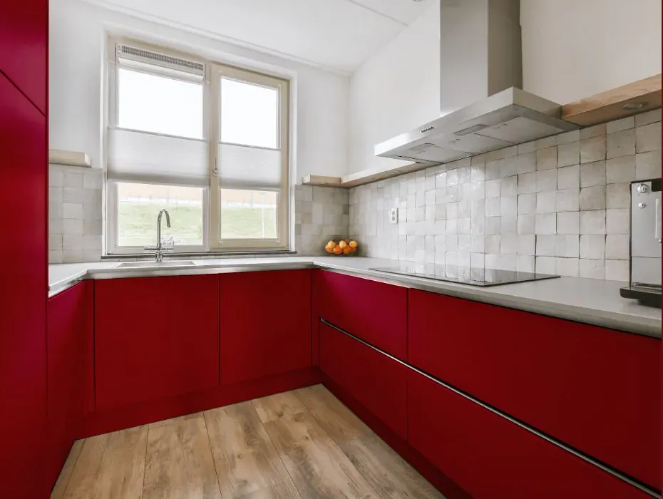 Sherwin Williams Pomegranate small kitchen cabinets