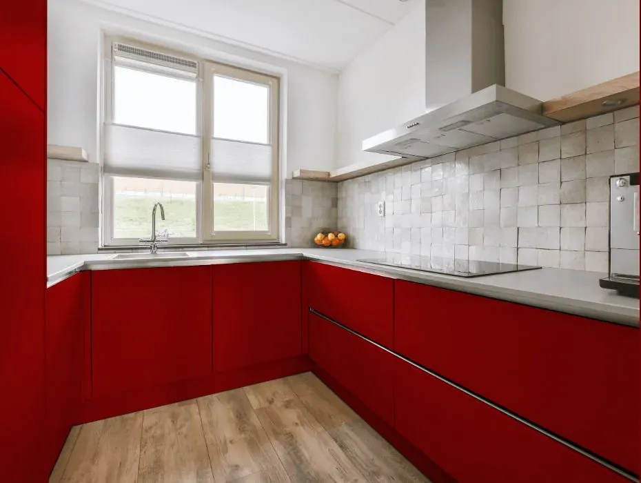 Sherwin Williams Pompeii Red small kitchen cabinets