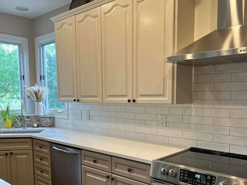 SW 6071 kitchen cabinets color review