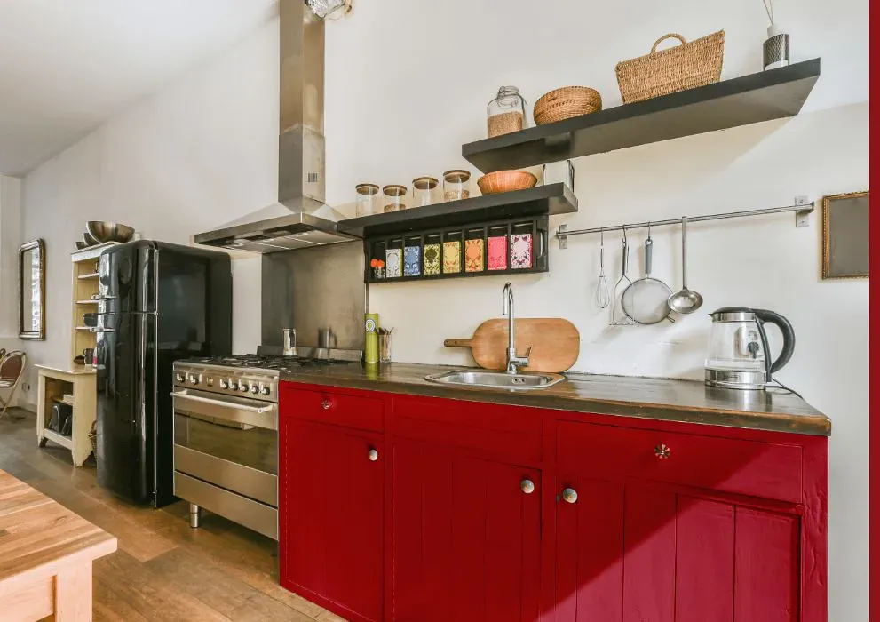 Sherwin Williams Positive Red kitchen cabinets