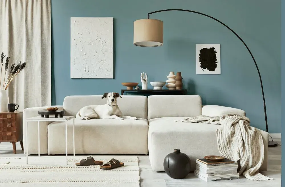 Sherwin Williams Powder Blue cozy living room