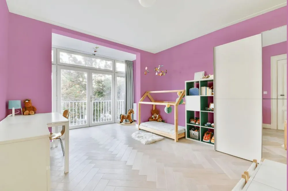 Sherwin Williams Prominent Pink kidsroom interior, children's room