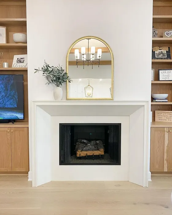 Sherwin Williams Pure White living room fireplace color
