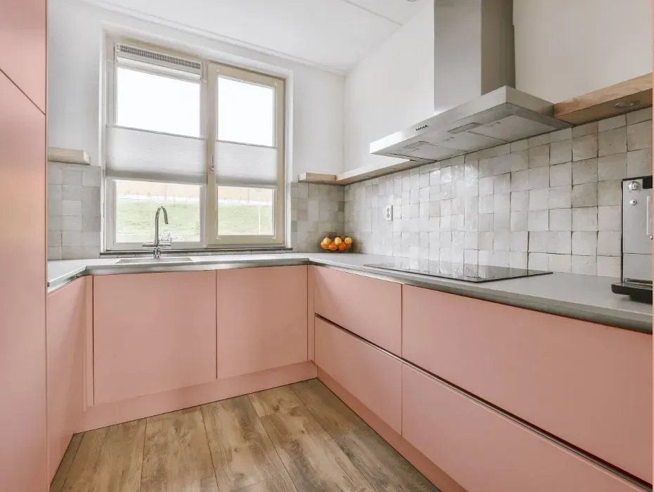 Sherwin Williams Rachel Pink small kitchen cabinets