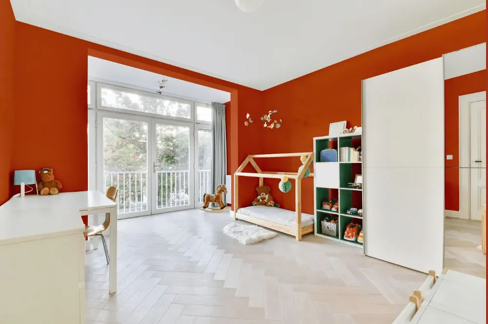 Sherwin Williams Raucous Orange kidsroom interior, children's room