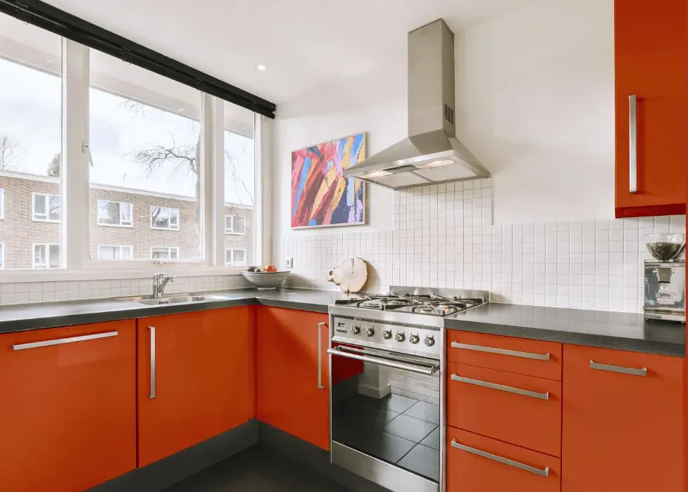 Sherwin Williams Raucous Orange kitchen cabinets