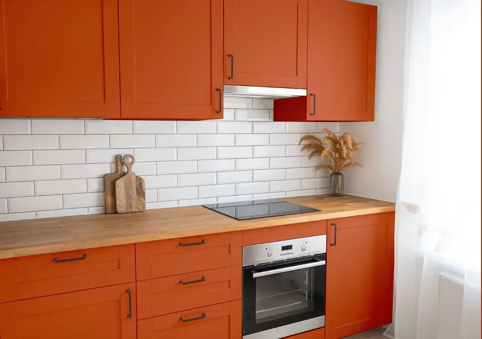 Sherwin Williams Raucous Orange kitchen cabinets