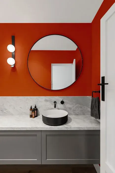 Sherwin Williams Raucous Orange minimalist bathroom