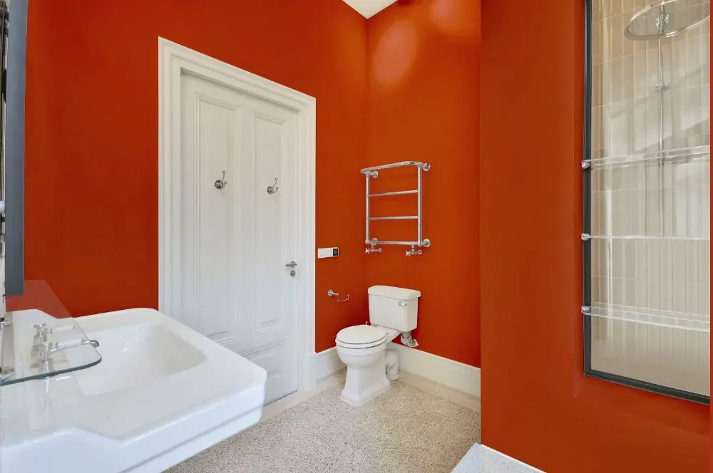 Sherwin Williams Raucous Orange bathroom