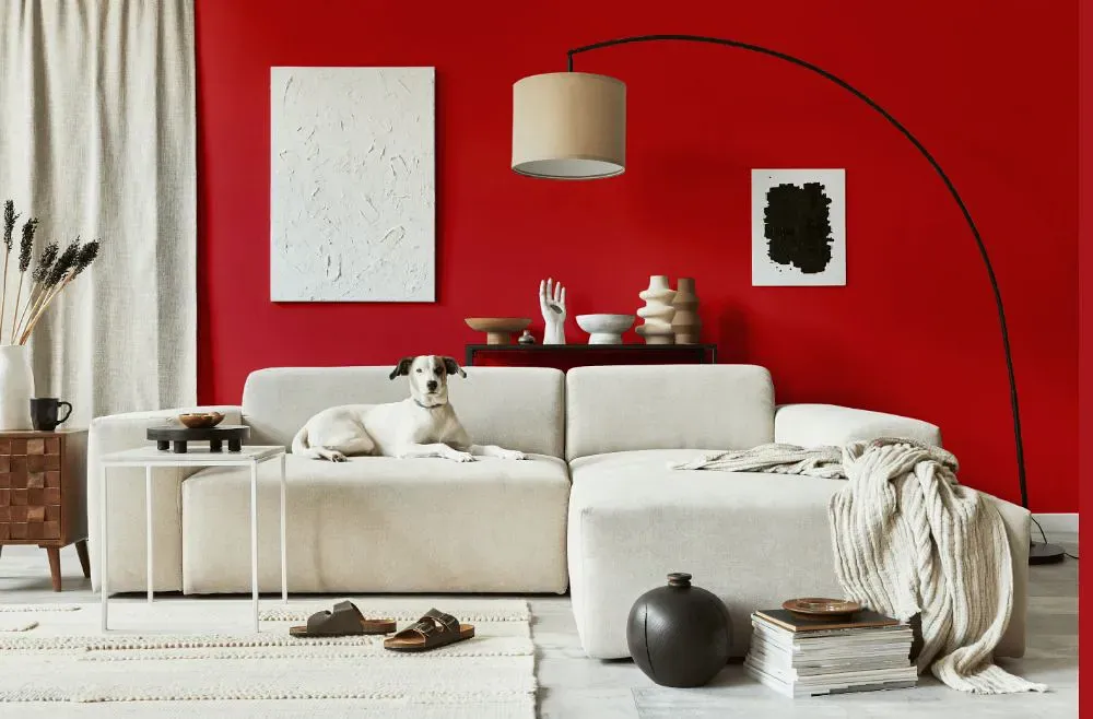 Sherwin Williams Real Red cozy living room
