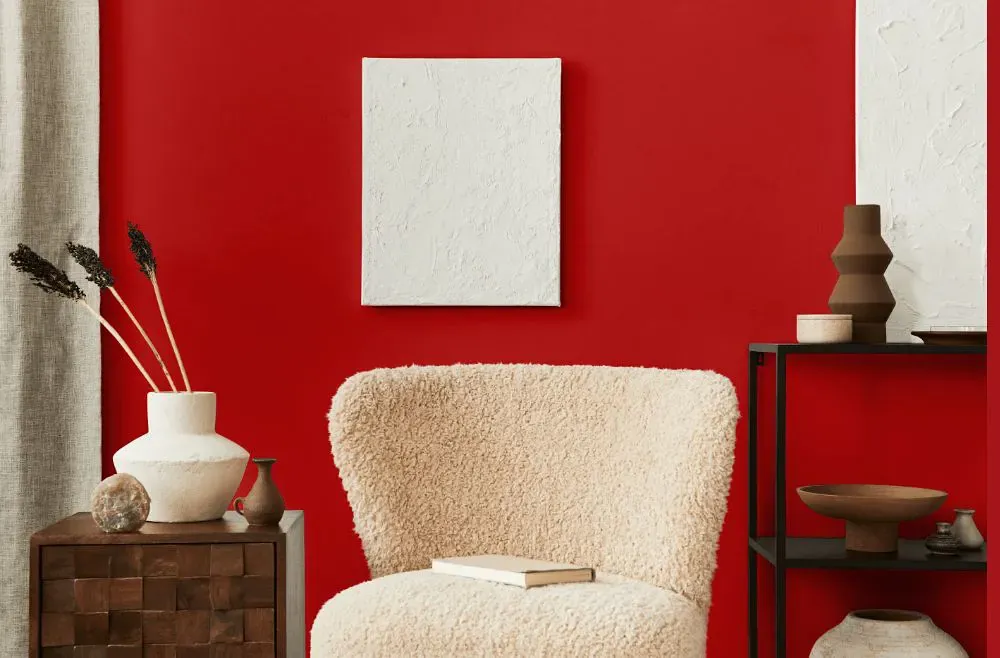 Sherwin Williams Real Red living room interior