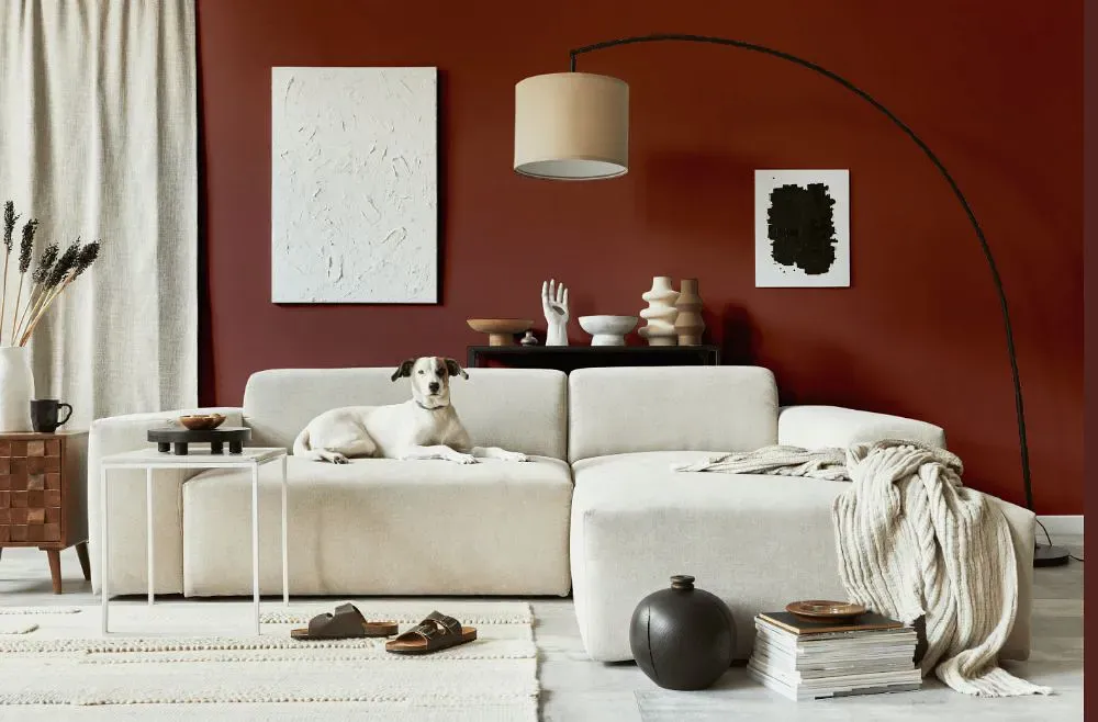 Sherwin Williams Red Barn cozy living room