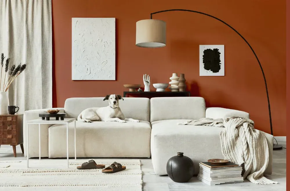 Sherwin Williams Red Cent cozy living room