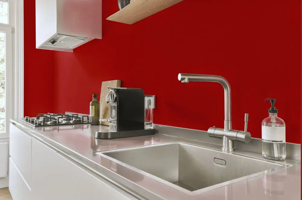 Sherwin Williams Red Obsession kitchen painted backsplash